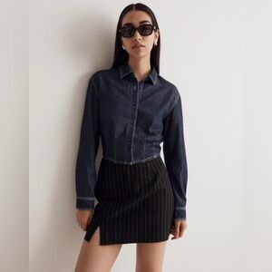Madewell Denim Pleated Cropped Button-Up Shirt